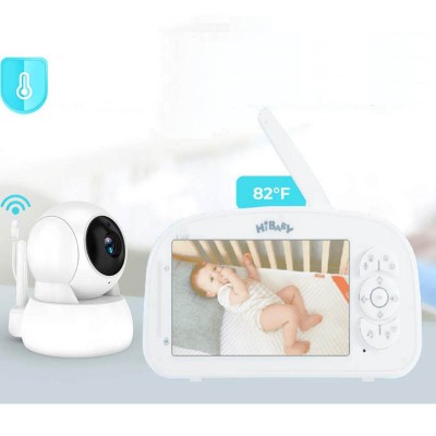 1080P HD Baby Camera 5200mAh 2-Way Audio Temperature Monitoring Lullabies 5" Video Baby Monitor Pan-tilt